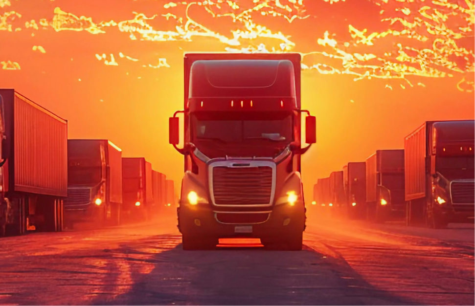 Semi-truck at golden hour
