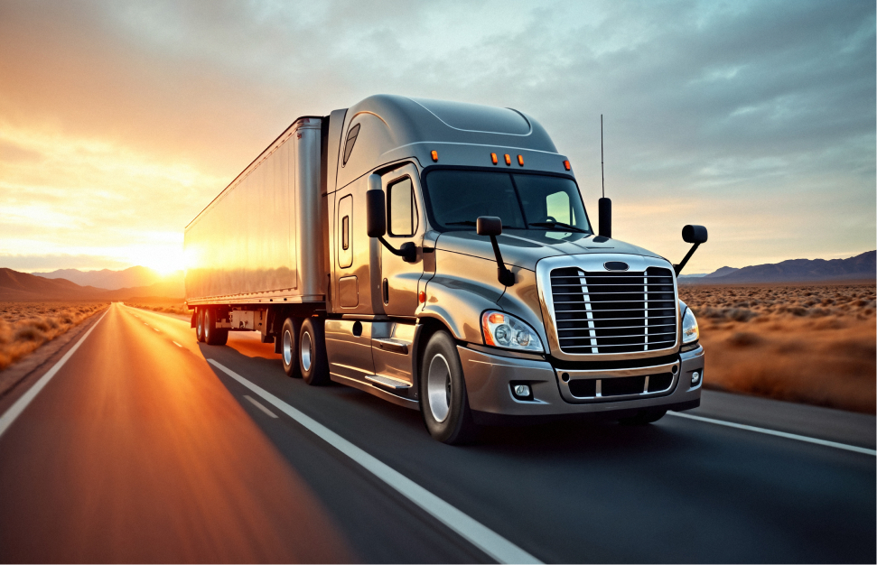 Semi-truck at golden hour