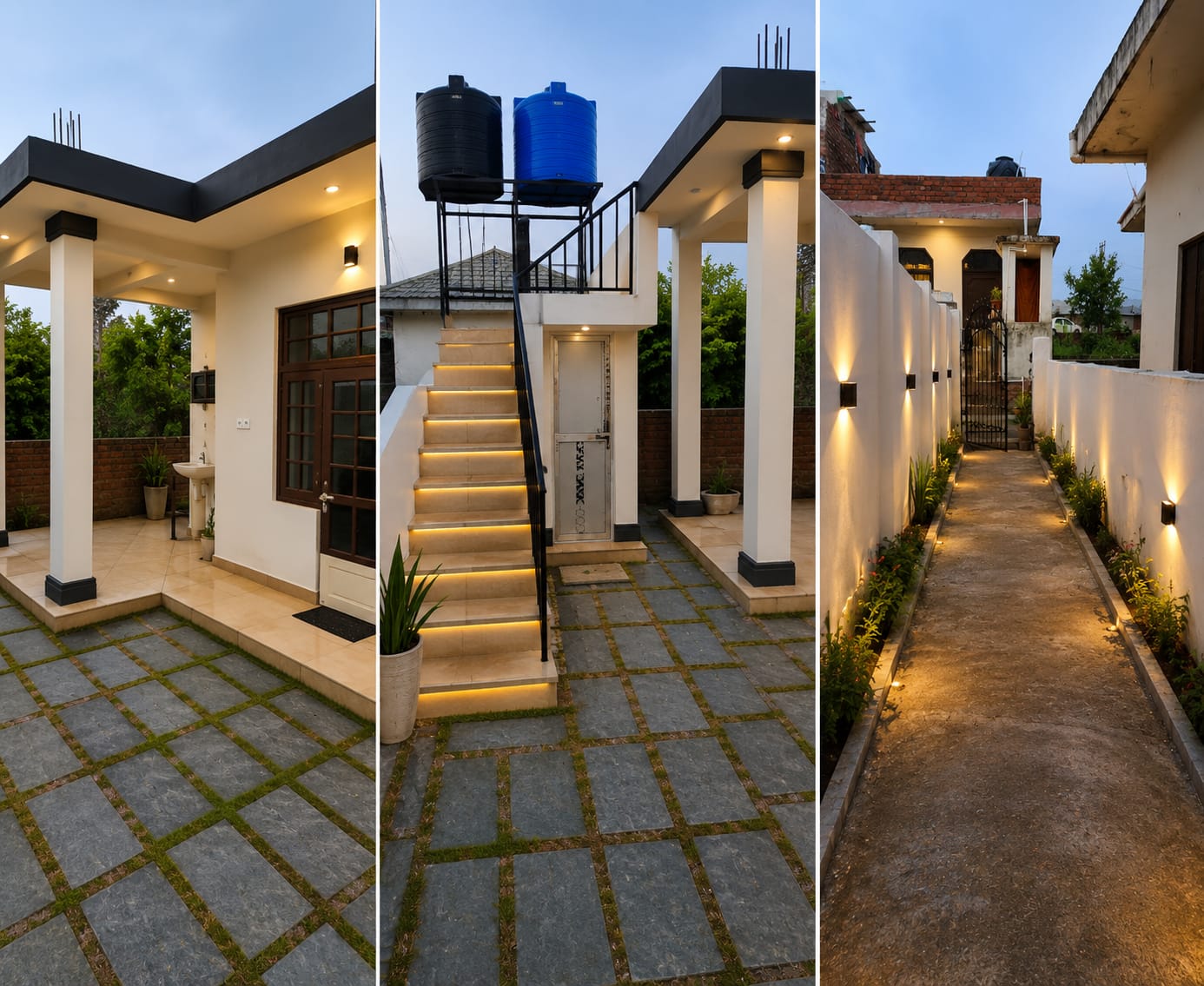 Krishna Cottage courtyard, rooftop and pathway